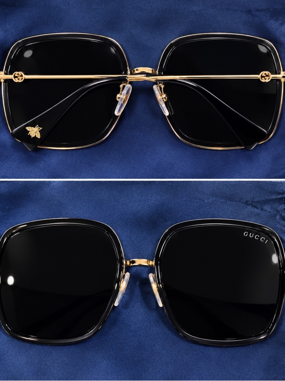 Gucci Black Lens Gold-Tone Square Sunglasses